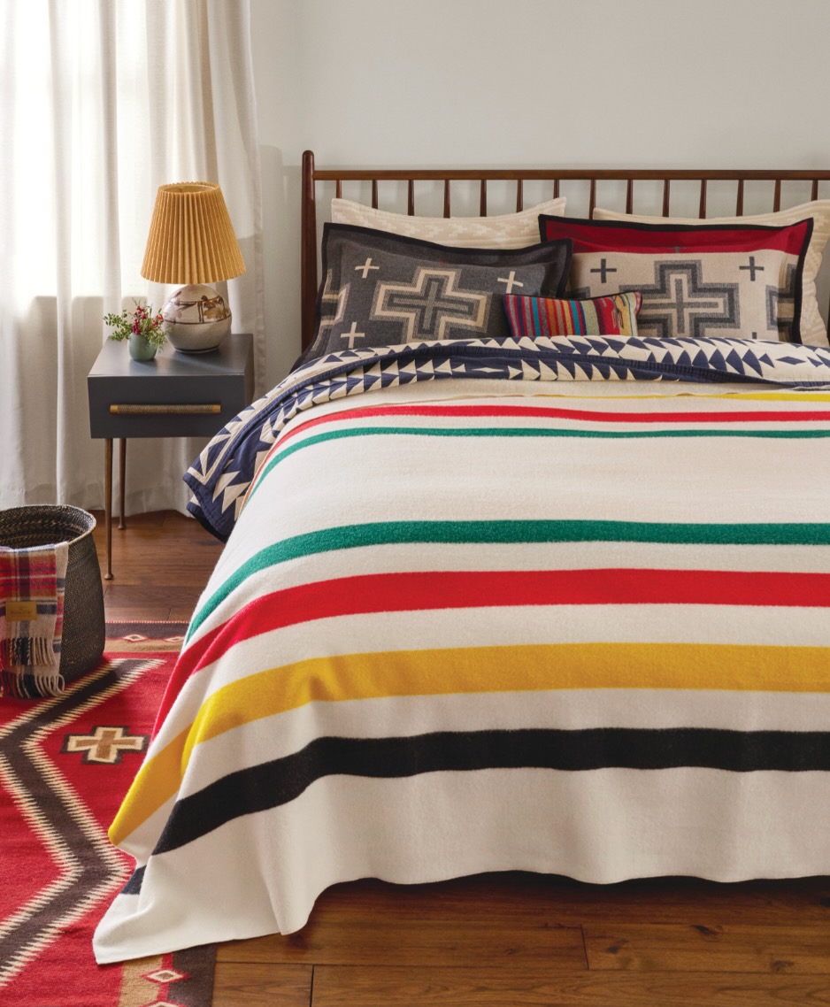 A white striped blanket from Hudson Bay