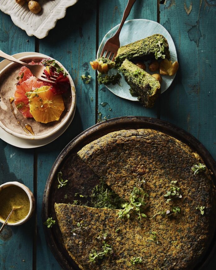 A plate of Kuku Sabzi, an Iranian frittata for Nowruz.