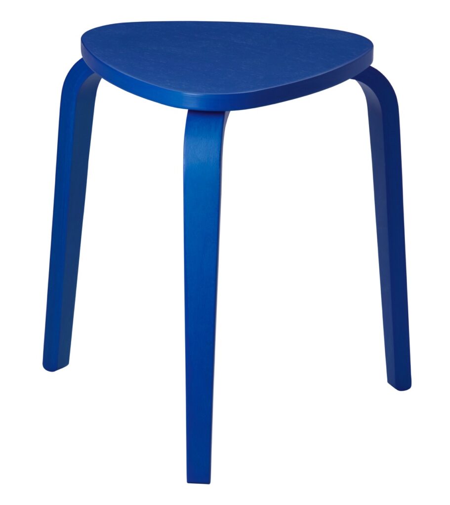 A blue stool sits against a white background.