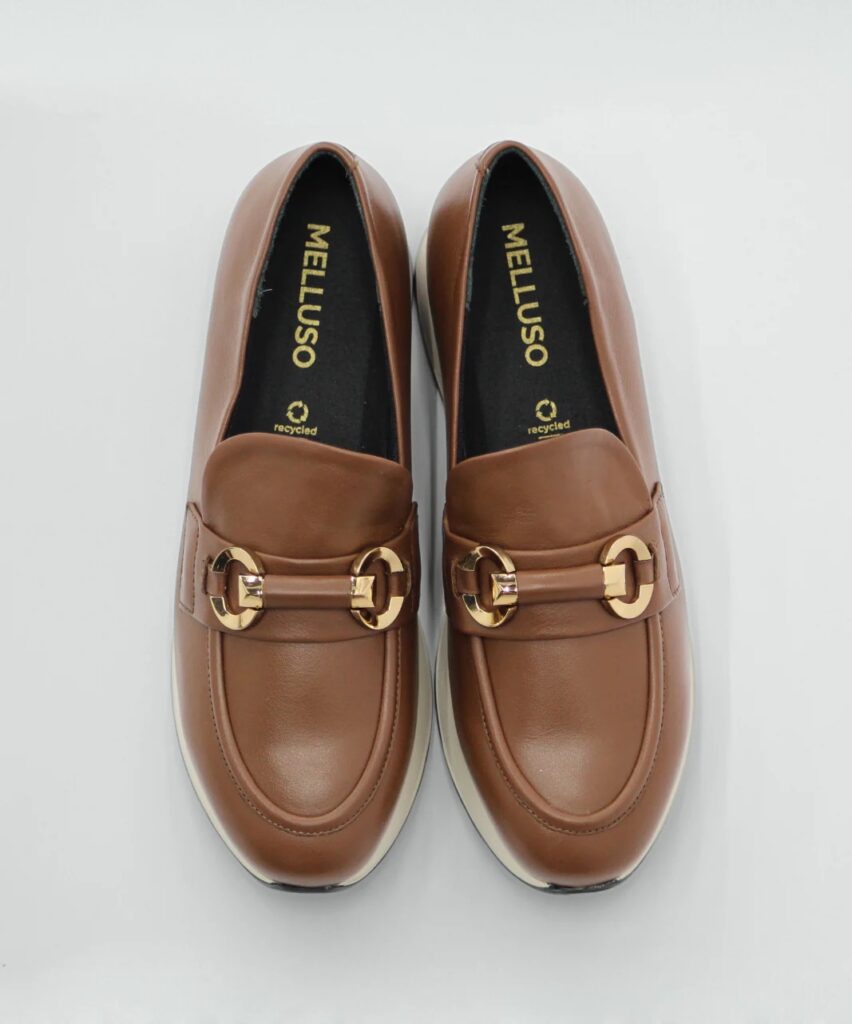 A pair of brown dress shoes.