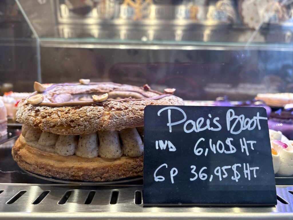 A pastry at a montreal cafe with cream inside.
