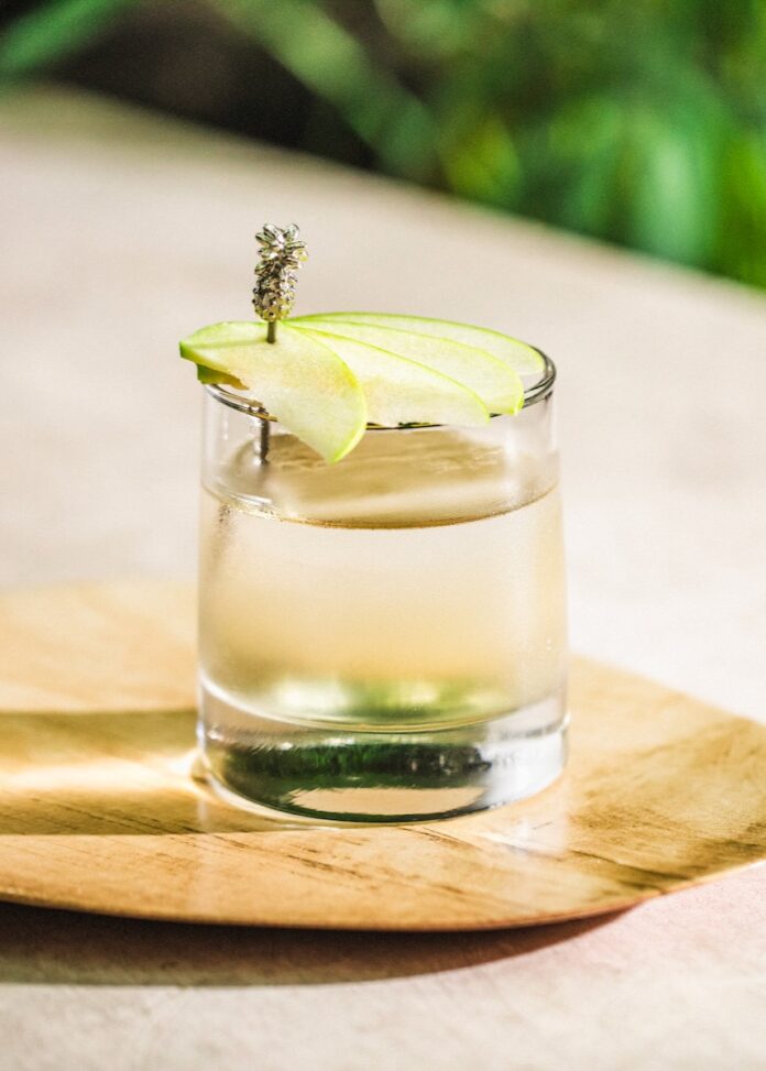 ALOE & APPLE WHITE NO-GRONI greenery in the background