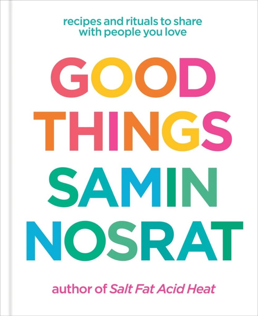 A white book cover with pink and yellow and blue and green letters.