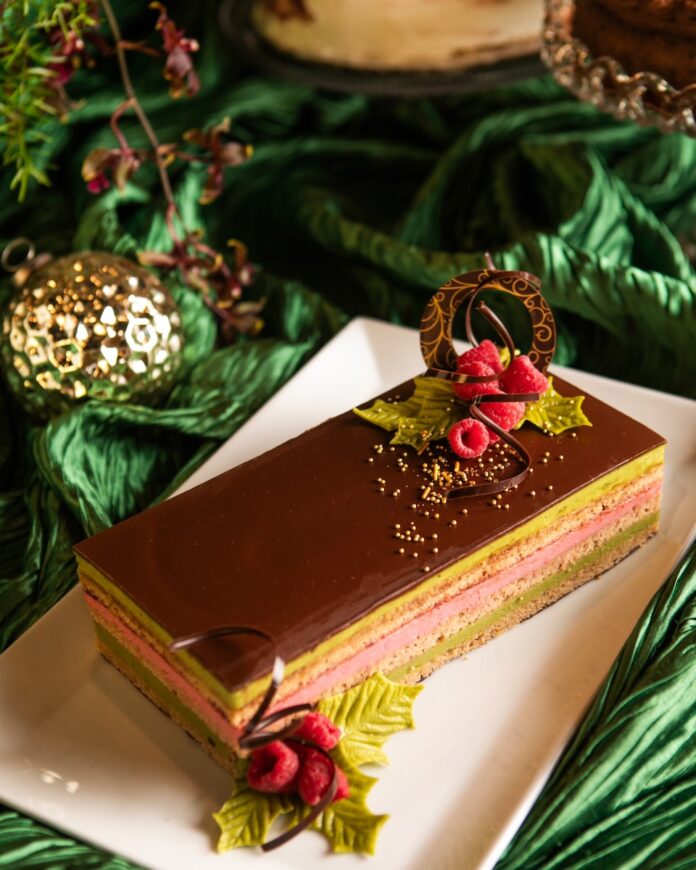 Holly Jolly Opera Torte by Andrea Carros-Schrenk, certified executive pastry chef and teacher at CCAC. - JUDGES' & PEOPLE'S CHOICE 2ND PLACE