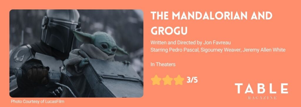 A graphic depicting 3 out of 5 stars for The Mandalorian and Grogu.