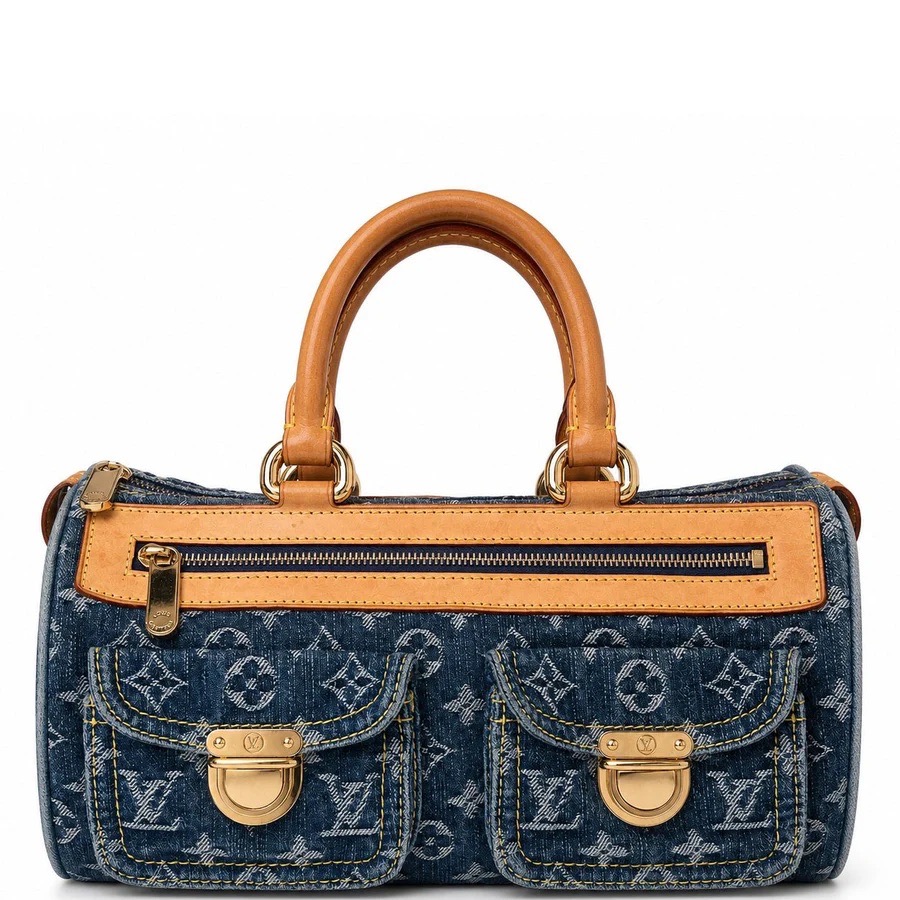 A blue denim Louis Vuitton bag.