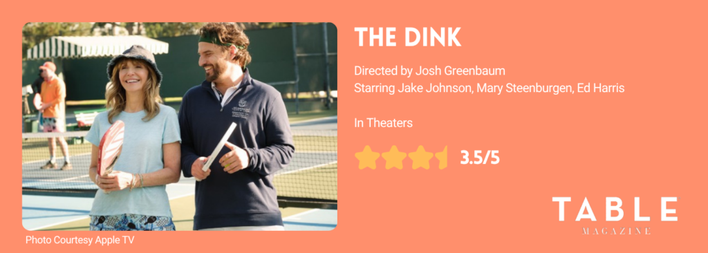 An orange rating card for The Dink with a 3.5/5 star rating and a photo of the couple in the movie.