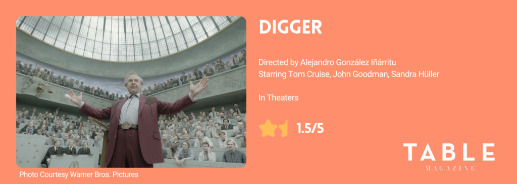 An orange rating card for the movie Digger with a 1.5/5 star rating.